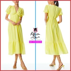 Alice + Olivia Yellow Swiss Dot Midi Dress